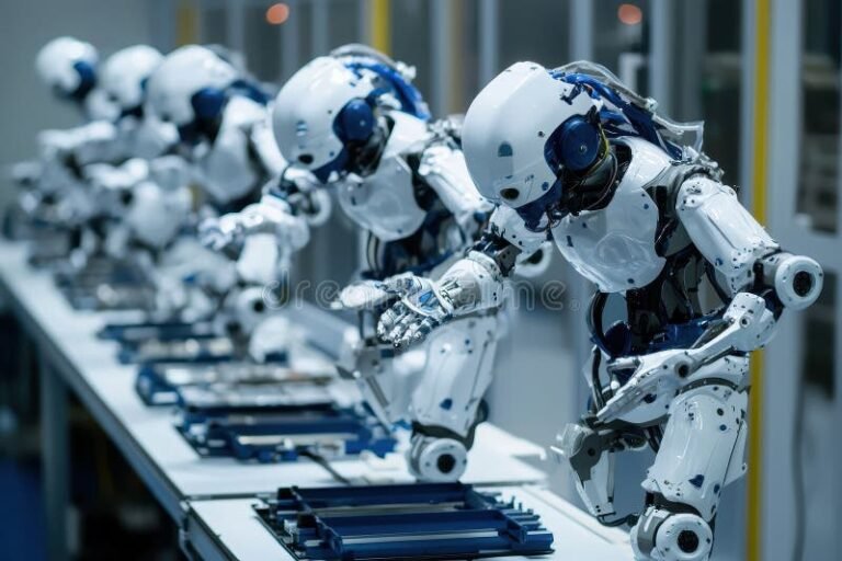 moderni robotti tyoskentelee tehtaalla