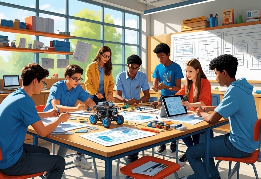 opiskelija tyoskentelee oppimateriaalien parissa