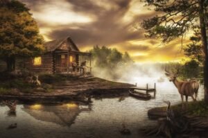 tunnelmallinen mokki jarven rannalla kesaillassa